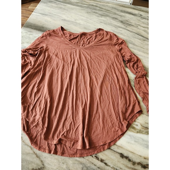 Lululemon Tops - Lululemon Long Sleeve Shirt V-Neck Split Back Terracotta Rust Tunic Oversized M